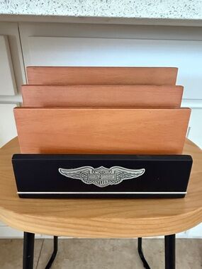 Harley-Davidson Black Front Desk Organizer with Copper Wood Dividers